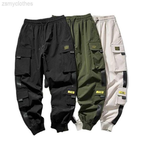 

new joggers cargo pants for men casual hip hop pocket male trousers sweatpants streetwear ribbons techwear pants3808354, Black