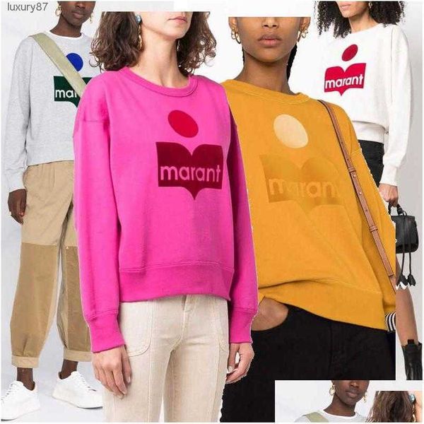 

women's hoodies sweatshirts isabel marant designer sweatshirt plover jumper classic print contrast flocking short fleece round neck dh4, Black