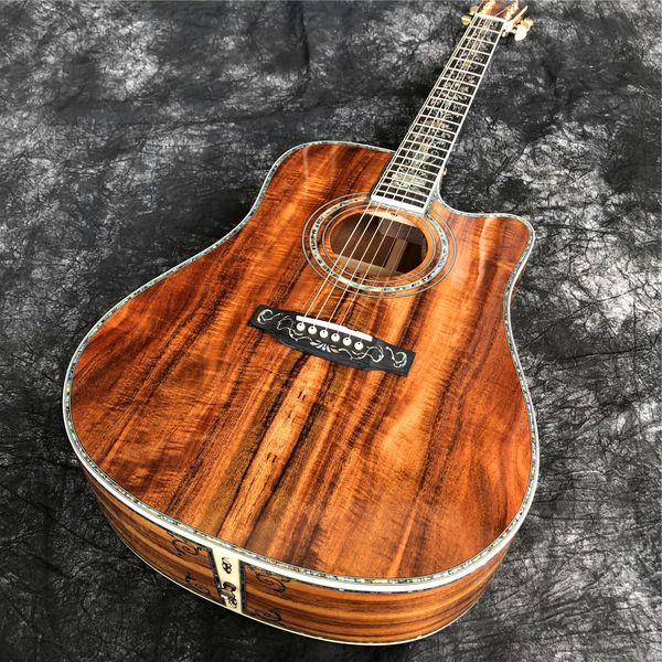 

abalone all koa wood acoustic guitar 41 inches cutaway d style ebony fingerboard guitarra