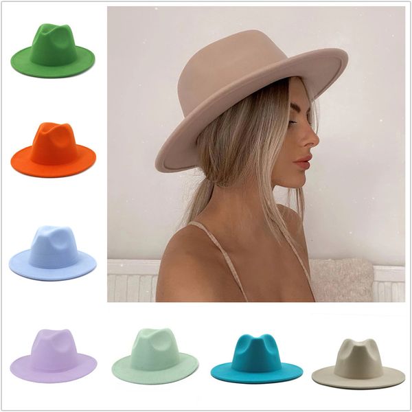 

wide brim hats bucket classical wool felt fedora hat pearl belt pink solid caps men women winter derby wedding church jazz 230829, Blue;gray