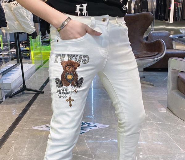 

men039s popular jeans leggings new bear diamonds trend brand male black white trousers all seasons wear man street pencil pants3667936, Blue