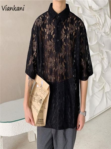

men039s casual shirts men summer nightclub korean fashion loose blouse male harajuku streetwear hiphop mesh short sleeve shirt4759058, White;black