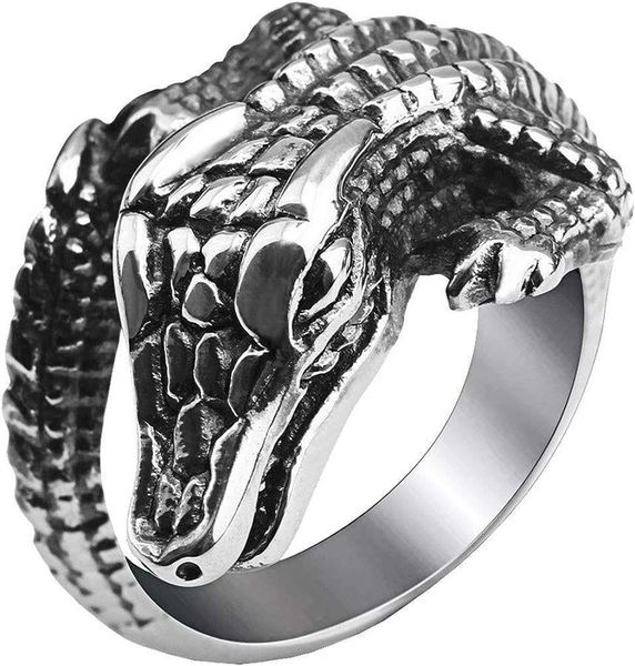 

pamtier men's stainless steel creative domineering crocodile shape biker ring silver black tone, Golden;silver