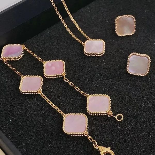 

van 4/leaf clover necklace fashion designer jewelry set love pendant necklaces 5 flowers bracelet stud earrings gold motifs pearl necklace l, Silver