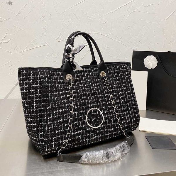 

womens tweed classic shopping beach bags handle totes matelasse chain crossbody embroidery letter large capacity holiday travel handbags 35c