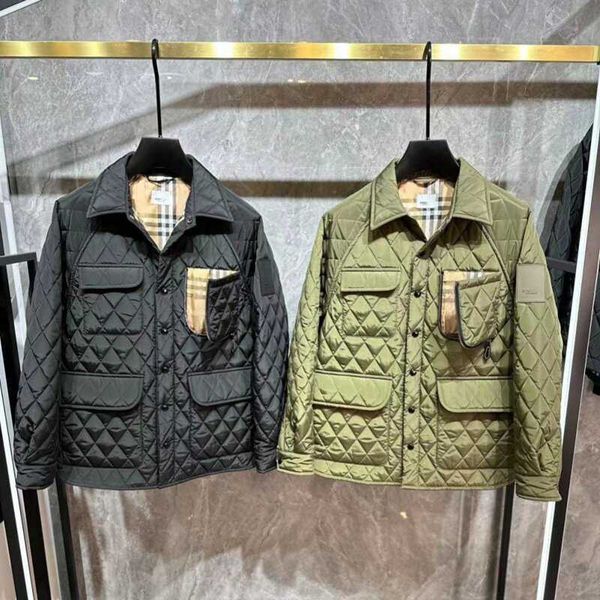 

winter warm clothing down jackets men puffer jacket burb designer parka tb plaid gooses jackets men's casual polo collar down coats, Black