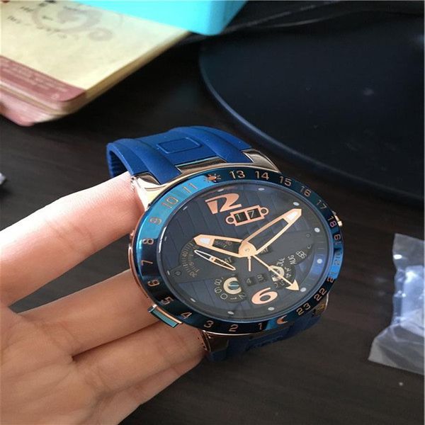 

2016 new arrival new style watch for man blue rubber watch mechanical automatic wristwatch un13256x, Slivery;brown