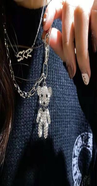 

iced out bear pendant necklace for women luxury designer bling diamond animal pendants necklaces silver cuban link chain heart cho6835959