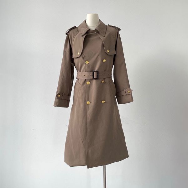 

european fashion brand early autumn new mid length wool blend trench coat, Tan;black