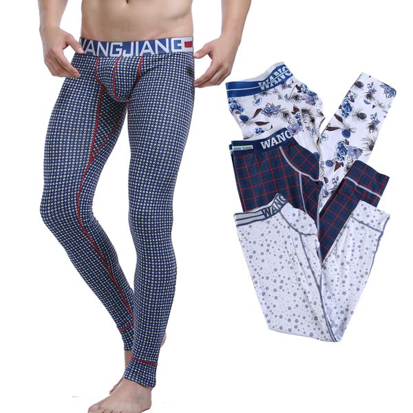 

men s thermal underwear wj brand men long johns mens warm pants thin elastic line of fashion cotton print tight legging 230830, Black;white