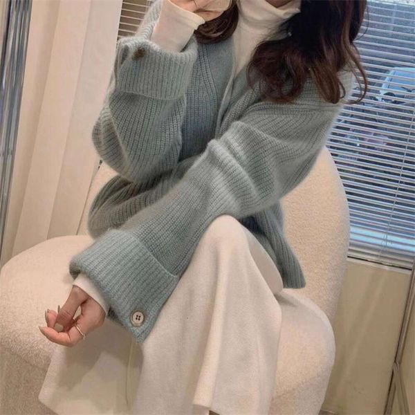 

french autumn loose style western sweater raccoon velvet milk blue womens soft glutinous thick coat, White;black