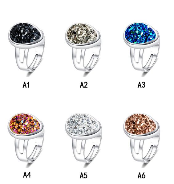 

6 color luxury druzy rings water drop heart square shape healing natural drusy stone designer rings for women fashion jewelry gift1971792, Golden;silver