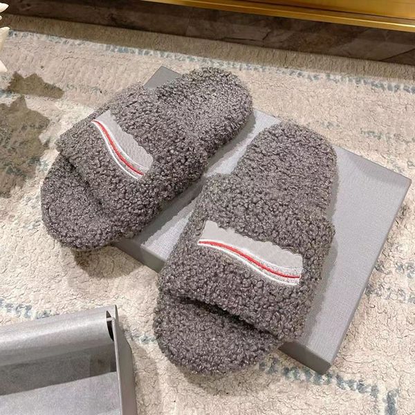 

designer slippers women's wool slippers electroembroidery brand logo embroidery craft comfortable outdoor fashion slippers, Black