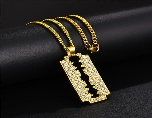 

fashion men blade pendant necklace hip hop jewelry full rhinestone iced out design 18k gold plated 60cm long chain punk necklaces 4267931, Silver