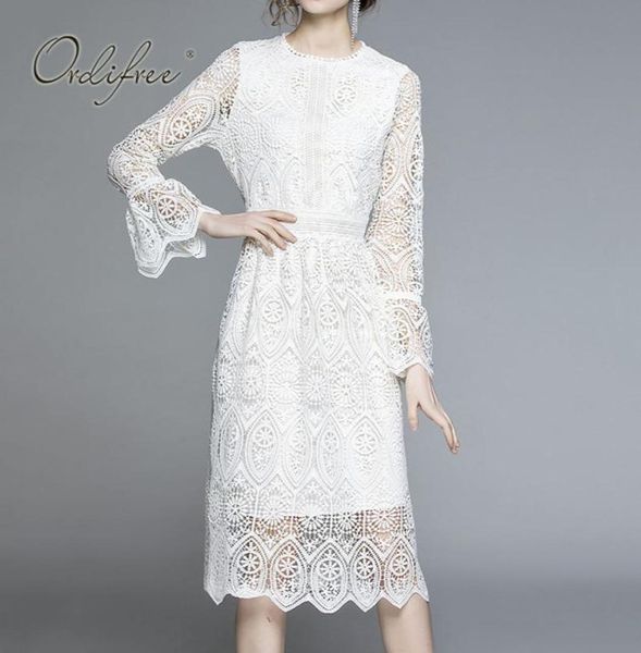 

summer women white lace midi embroidery crochet hollow out see through long sleeve tunic elegant party dress 2104151547744, Black;gray