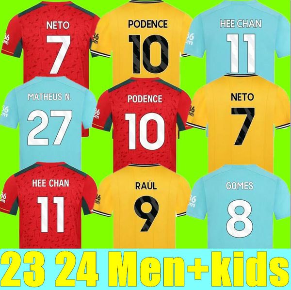 

23 24 home soccer jerseys raul semedo neto neves trincao j otto podence gibbs hee chan 2023 2024 wolves football shirts men kids kit uniform, Black;yellow