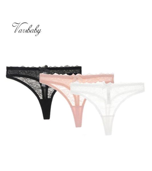 

women039s panties varsbaby floral lace thong transparent bow underwear lowwaist sxl 3pcspack for ladies6945149, Black;pink