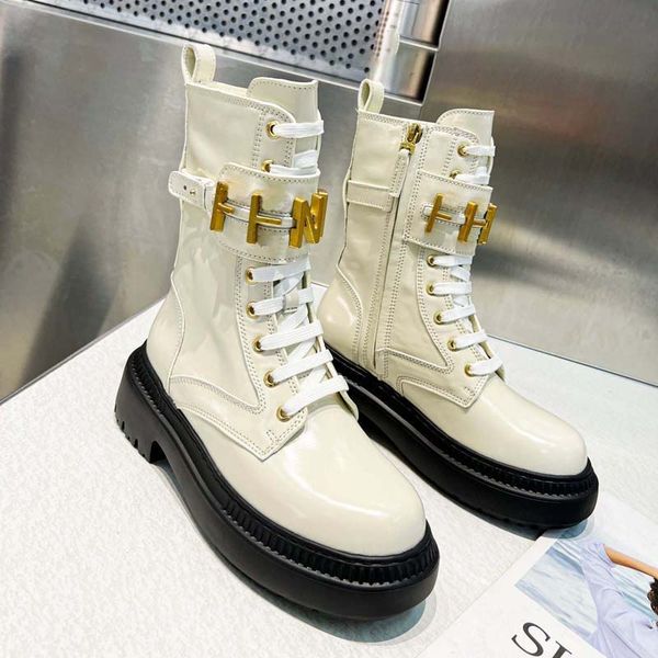 

martin boots booties luxury designer gold metal buckle decoration cowskin low heel lace up round toes zip monolith chelsea with woman motorc, Black