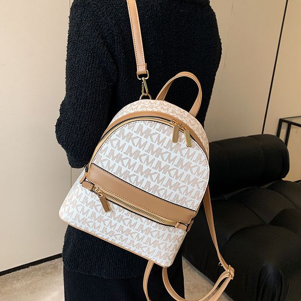 

Factory sales women shoulder bags 3 styles this year's popular color matching leather handbag simple Joker letter printed leisure backpack 2128#, Chocolate