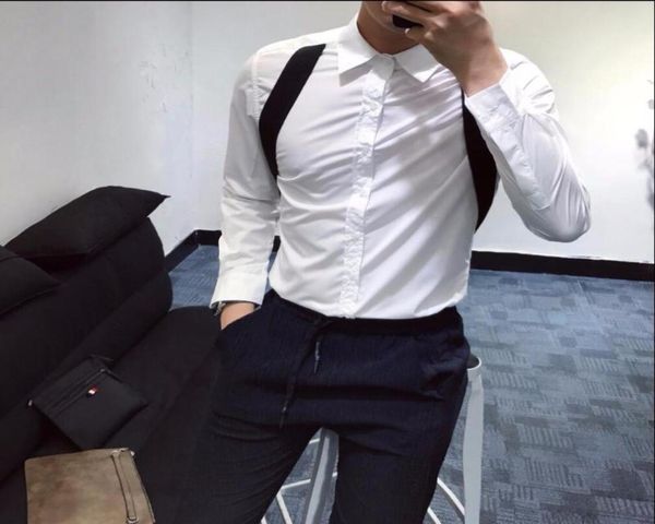 

men039s fashion blackandwhite patchwork suspenders shirt male hairstylist tide clothing singer costumes casual shirts4395665, White;black