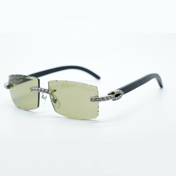 

new cool sunglasses 3524031 with xl diamond and natural black wooden legs 57 mm cut lens, White;black
