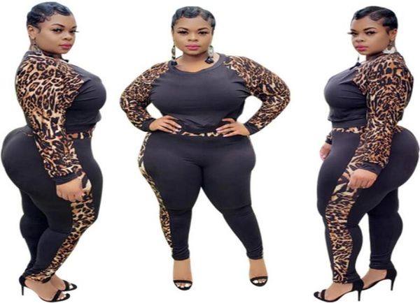 

clothing set casual fashion crew neck leopard two piece night club set long sleeve autumn new jumpsuit plus size 5xl9463766, Black