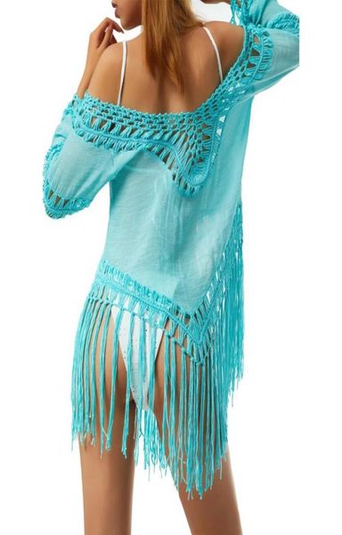 

women039s swimwear cover up hollow out v neck irregular tassel solid color beach bikini sarongswomen039s3986099, White;black