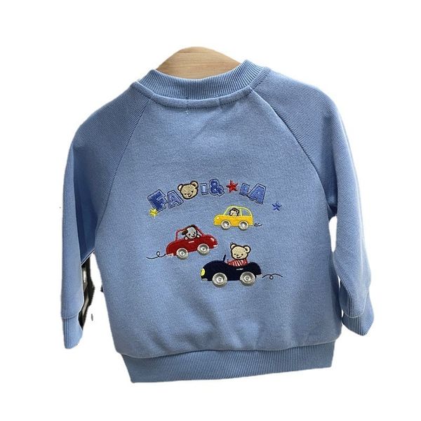 

jackets children s clothing autumn and spring boys clothes cartoon bear car colorful single breasted round neck knitted coat 230830, Blue;gray