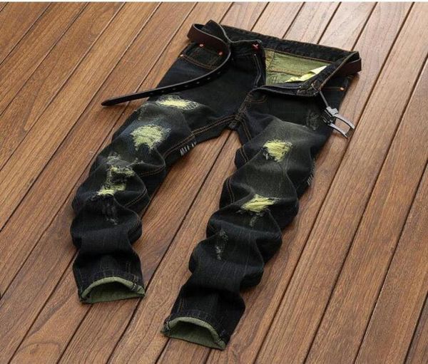 

mens jeans motorcycle biker jeans size 28 42 rock revival skinny slim ripped popular hip hop beggar hole denim pants men designer 1707439, Blue