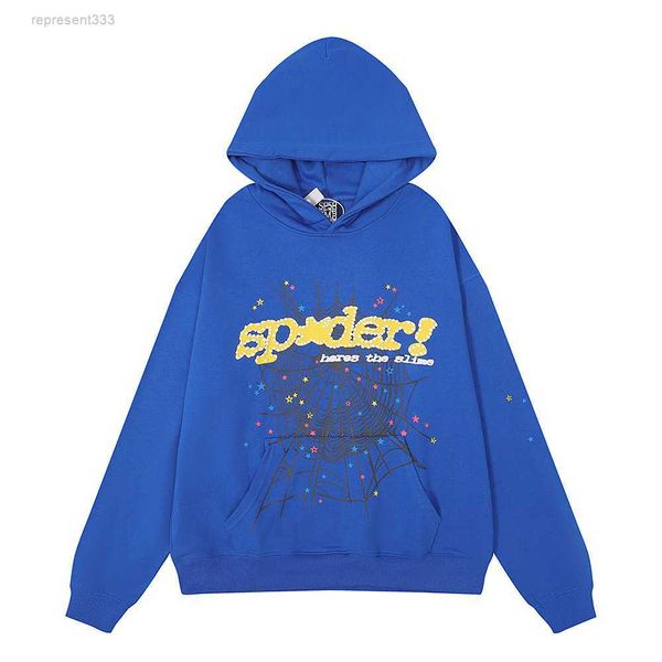 

sp5der spider web foam printed pure cotton loose casual hoodie sweater for men and women 2mln, Black