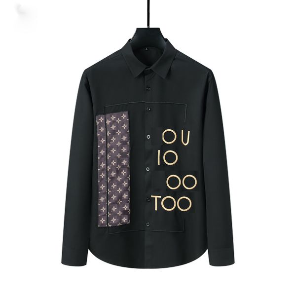 

men's designer luxury long sleeve shirt dress shirts silk shirt luxury clothes long sleeve shows letter flowers paris print casual coll, White;black