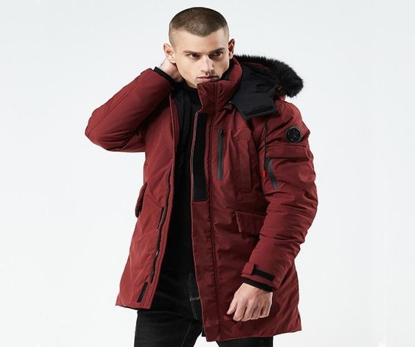 

airgracias new winter parka casual long style hooded cotton fur collar jackets men thick windproof fashion men parkas coats 2011269634200, Black