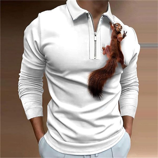 

men's polos men's polo shirt golf animal graphic prints print outdoor street t-shirt long sleeve zipper clothing apparel designer, White;black