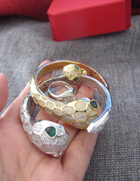 

new designer zircon stones paved cuff bangle bracelet and rings wedding party jewelry sets for women7005543, Silver