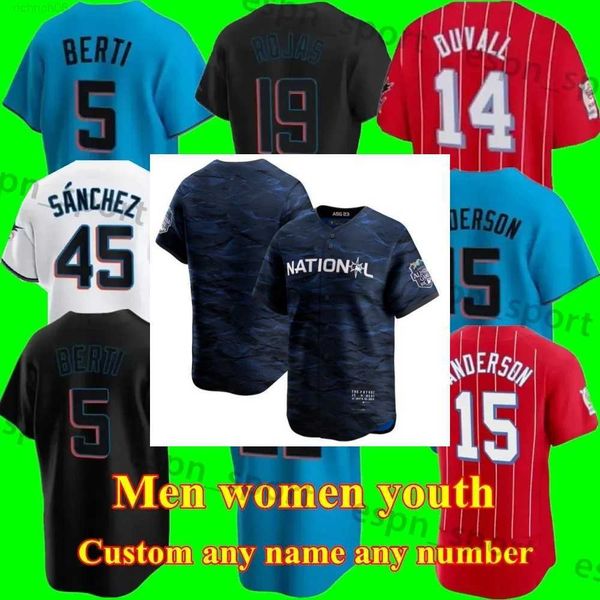 

2023 all-star city men women youth miami 2 jazz chisholm jr. 15 brian anderson 24 avisail garcia 7 jesus sanchez marlins baseball jersey, Blue;black