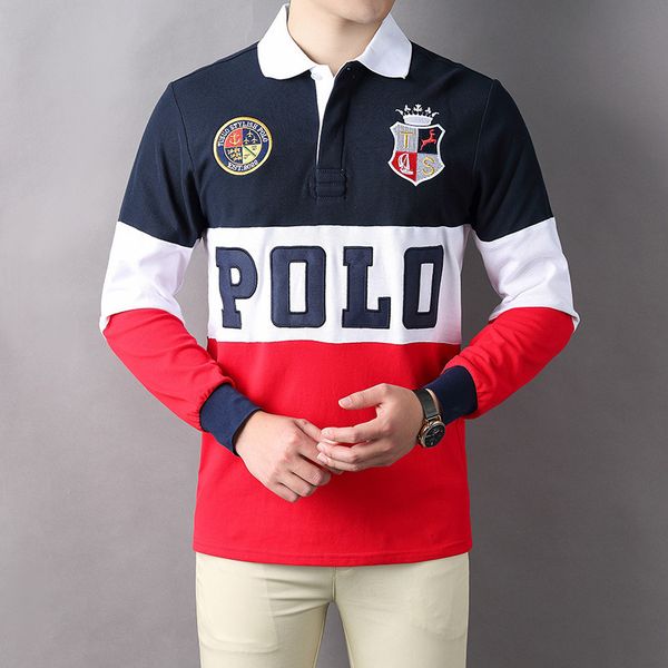 

men's polos super european american british royal sport embroidered lapel polo shirt men's long sleeves contrast 230830, White;black