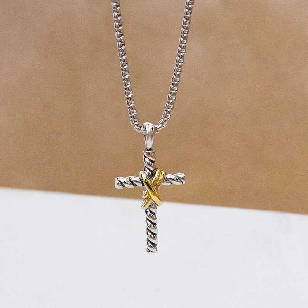 

designer dy necklace luxury cross double x button line pendant classic high-end fashion quality valentine's day romantic gift necklace, Silver