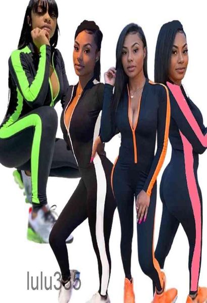 

2021 yoga outfits women one-piece set stitching zipper jumpsuits waist pants fitness leggings workout sports running leggings 3654096331, Black;white