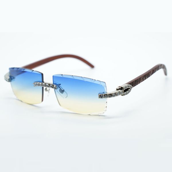 

new cool sunglasses 3524031 with xl diamond and natural tiger wooden legs 57 mm cut lens, White;black