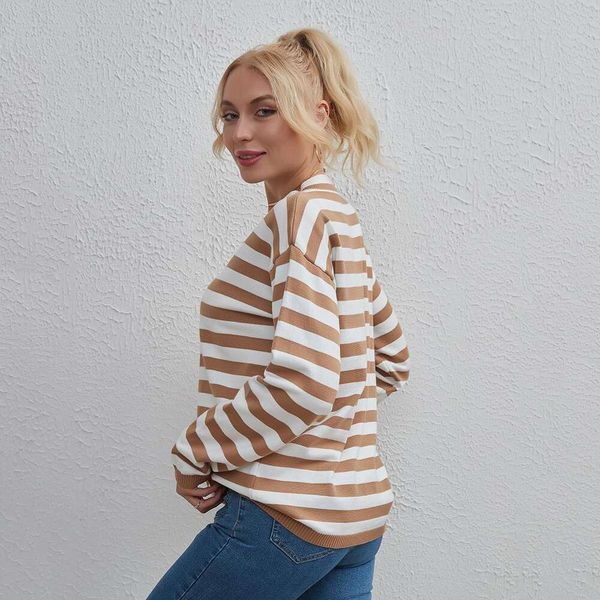 

womens stripe multicolored round collar sweaters casual loose sweater, White;black