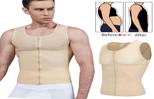 

mens tummy control shapewear waist trainer chest abs slim vest male corset slimming body shaper gynecomastia compression shirts9818178, Black;brown