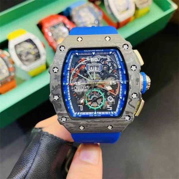 

professional watch date luxury mens mechanics watch richa milgui carbon fiber black technology automatic mechanical wine barrel hollow sport, Slivery;brown