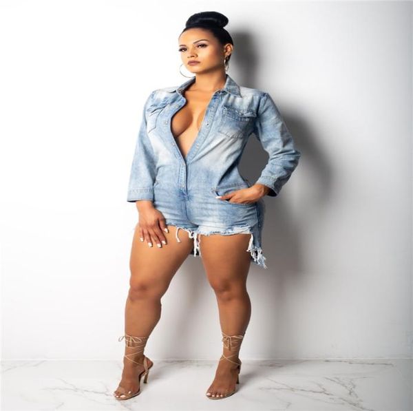 

2019 casual women jumpsuits denim short rompers fashion zipper vneck jumpsuit collar overalls jumpsuit long sleeve loose rom9962863, Black;white