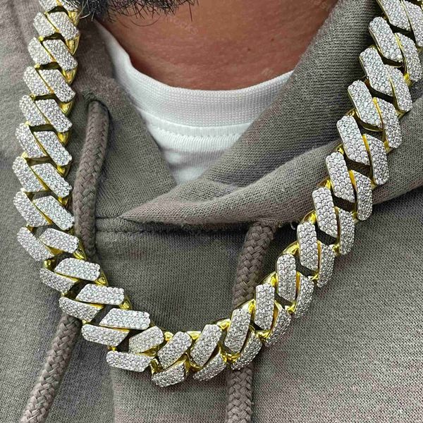 

fine jewelry 925 sterling silver 20mm 3 rows moissanite diamond iced out hip hop cuban link chain