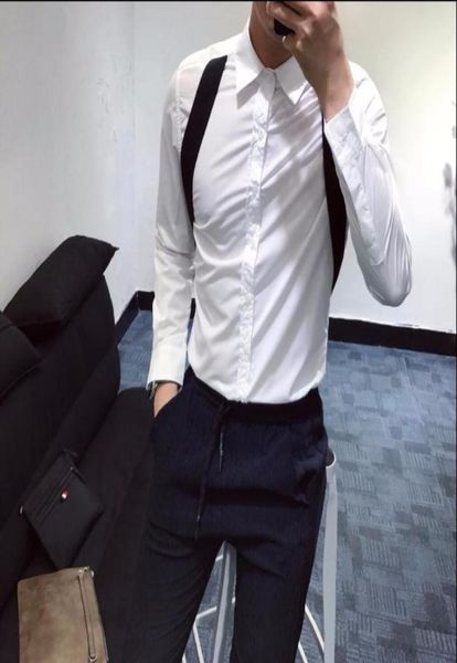 

men039s fashion blackandwhite patchwork suspenders shirt male hairstylist tide clothing singer costumes casual shirts7754359, White;black