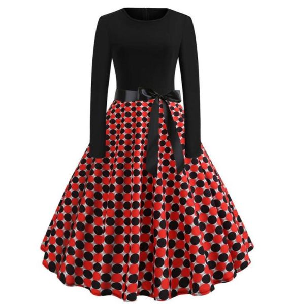 

casual dresses women elegant vintage dress 2021 polka dot printed party vestidos long sleeve aline robe retro plus size7231566, Black;gray