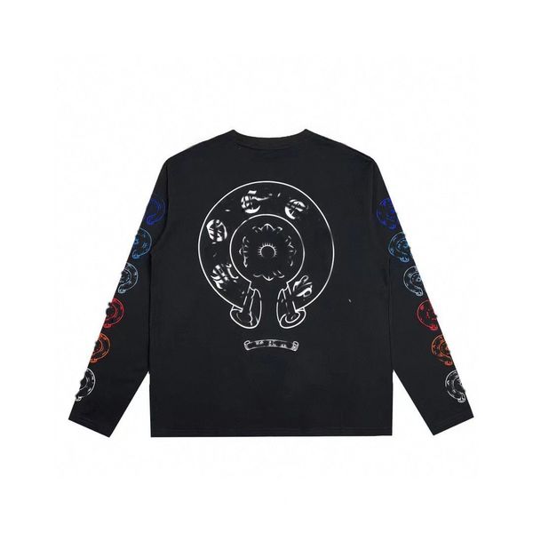 

designer sweater chromess colorful horseshoe graffiti print t-shirt heart round neck long sleeve sweater men's and women's fashion, Black