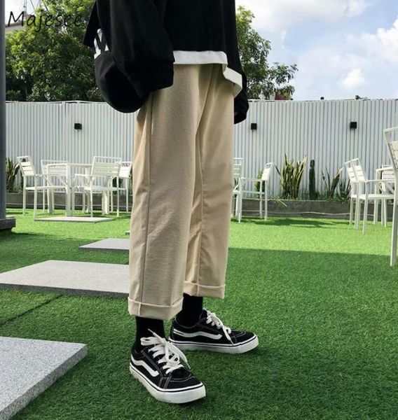 

sweatpants men ulzzang plus size loose leisure novelty korean mens pants fashion harajuku streetwear males anklelength soft1924488, Black