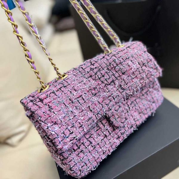 

womens designer classic single flap tweed bags quilted gold metal matelasse chain crossbody shoulder turn lock purse large capacity 4 colors