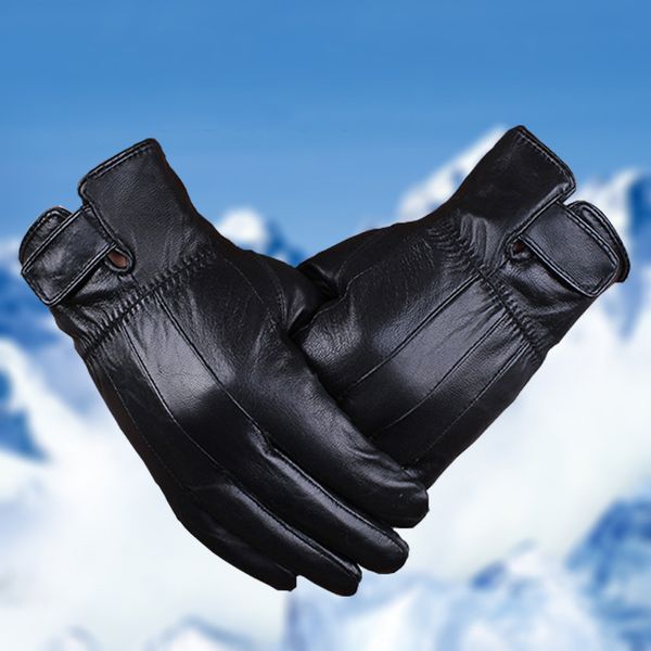 

mittens men real leather gloves genuine black thick cotton winter outdoor riding warm 230829, Blue;gray